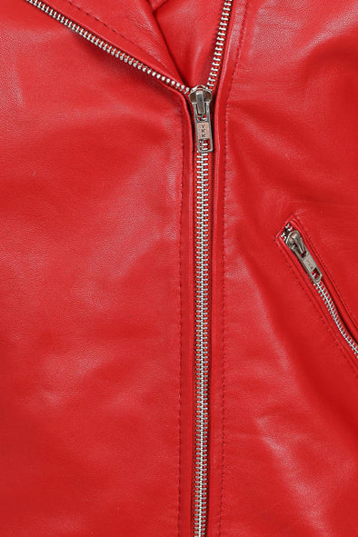 Women's Biker Style Cross Zip Leather Jacket