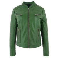 Women's Mandarin Collar Leather Biker Jacket