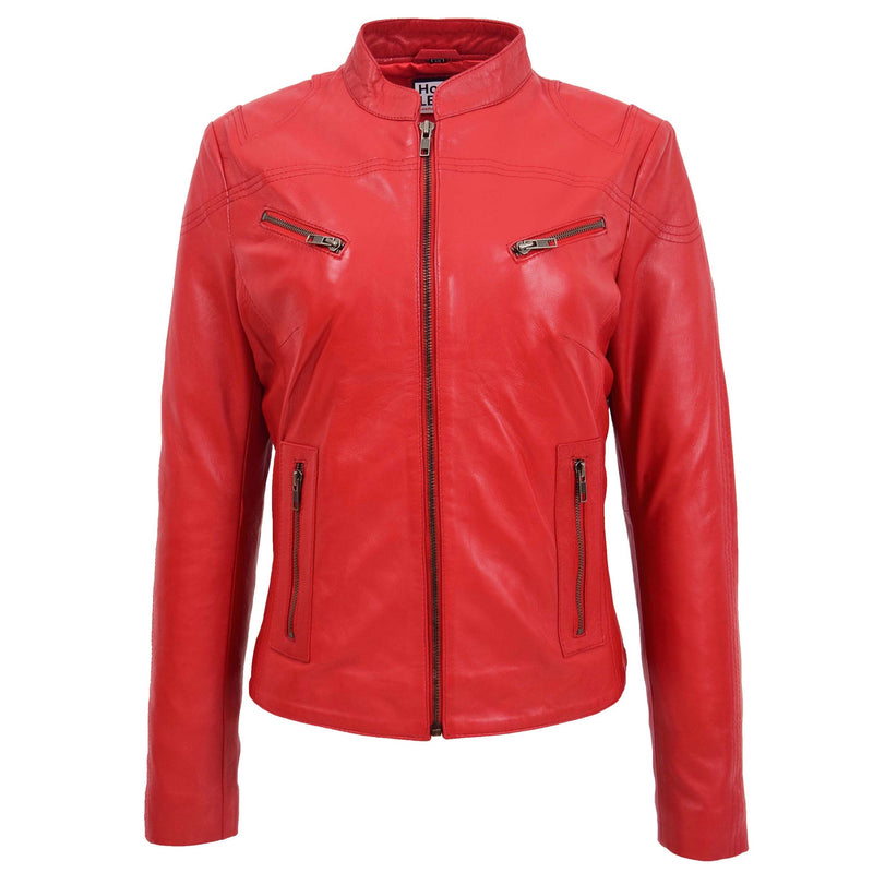 Women's Mandarin Collar Leather Biker Jacket