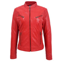 Women's Mandarin Collar Leather Biker Jacket