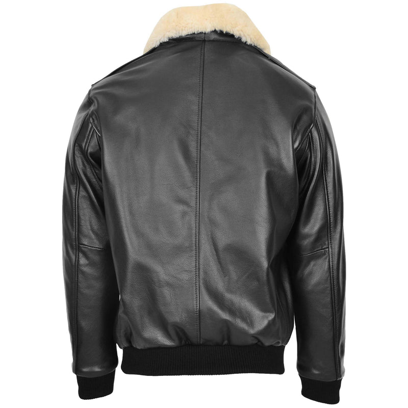 Men's Leather Bomber Jacket with Fur Collar