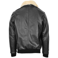 Men's Leather Bomber Jacket with Fur Collar