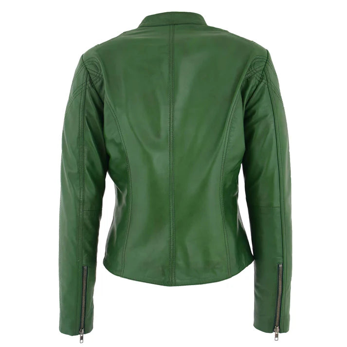 Women's Mandarin Collar Leather Biker Jacket