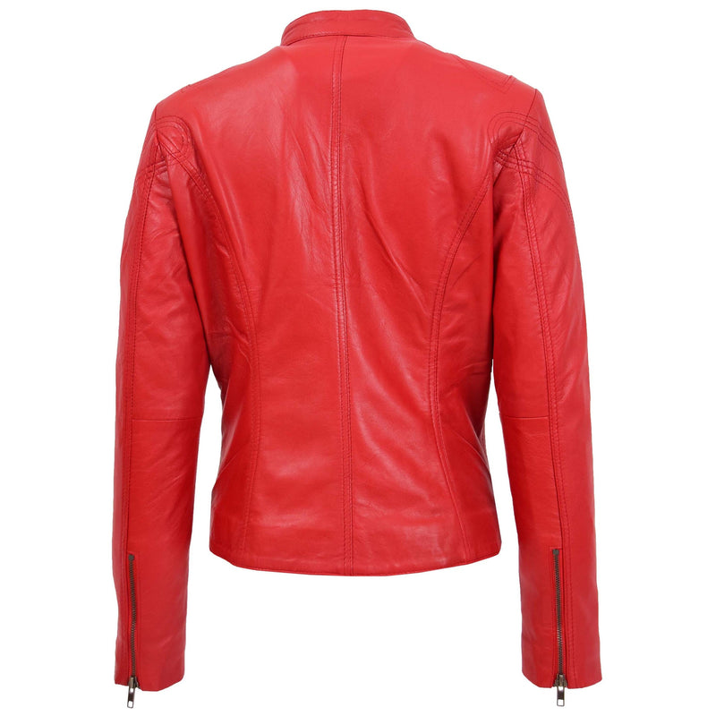 Women's Mandarin Collar Leather Biker Jacket