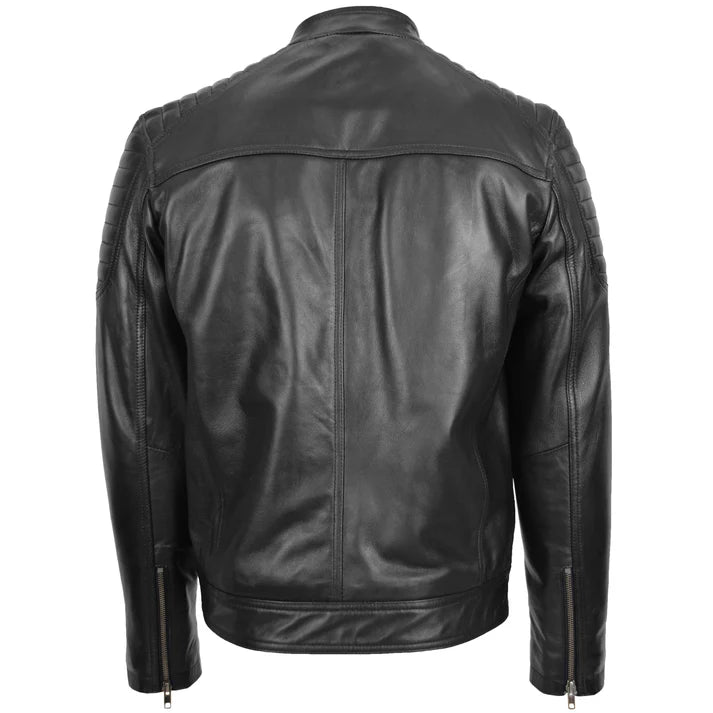Men's Quilted Leather Biker Style Zip Jacket