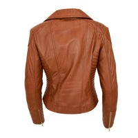 Women's Cross Zip Quilted Biker Style Leather Jacket