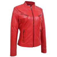 Women's Mandarin Collar Leather Biker Jacket