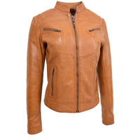 Women's Mandarin Collar Leather Biker Jacket