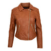 Women's Cross Zip Quilted Biker Style Leather Jacket