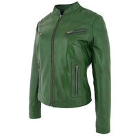 Women's Mandarin Collar Leather Biker Jacket