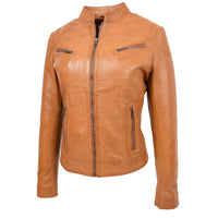 Women's Mandarin Collar Leather Biker Jacket