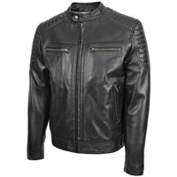 Men's Quilted Leather Biker Style Zip Jacket