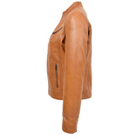 Women's Mandarin Collar Leather Biker Jacket