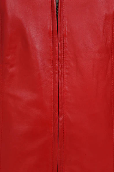 Women's Classic Zip Up V-Neck Leather Jacket