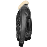 Men's Leather Bomber Jacket with Fur Collar