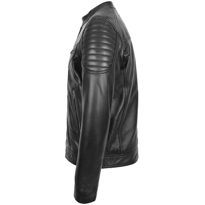 Men's Quilted Leather Biker Style Zip Jacket