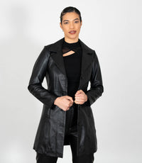Women's 3/4 Length Classic Leather Coat