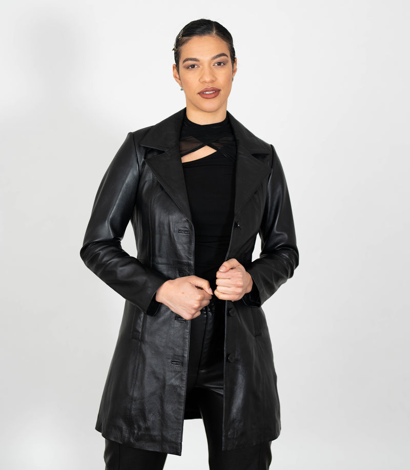 Women's 3/4 Length Classic Leather Coat