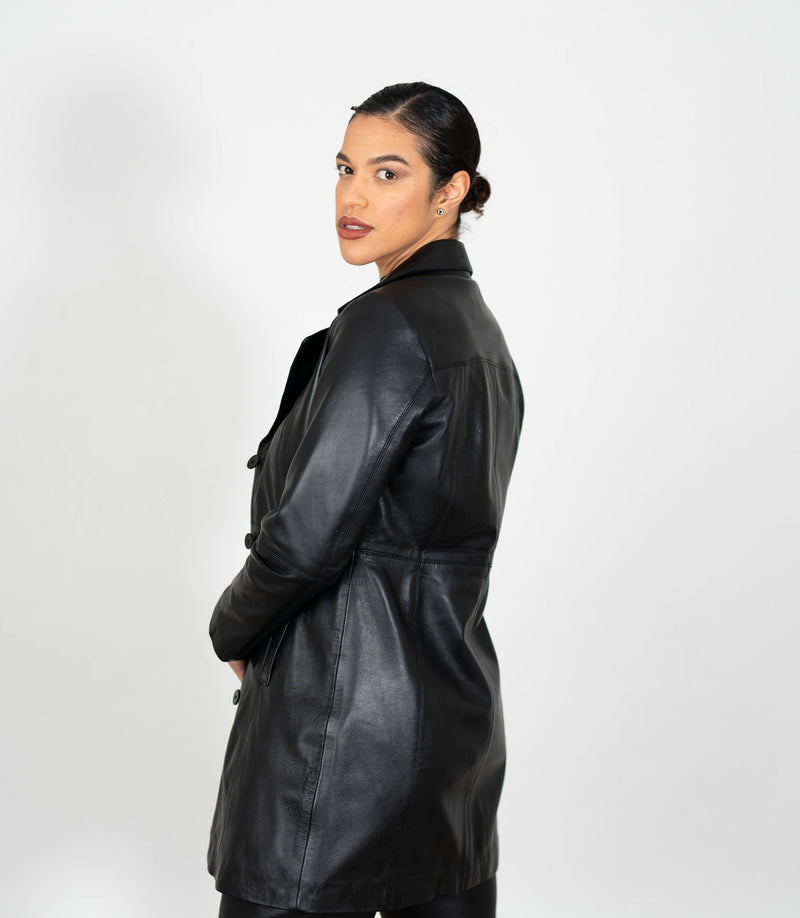 Women's 3/4 Length Classic Leather Coat