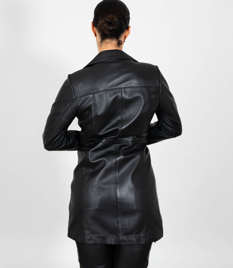 Women's 3/4 Length Classic Leather Coat