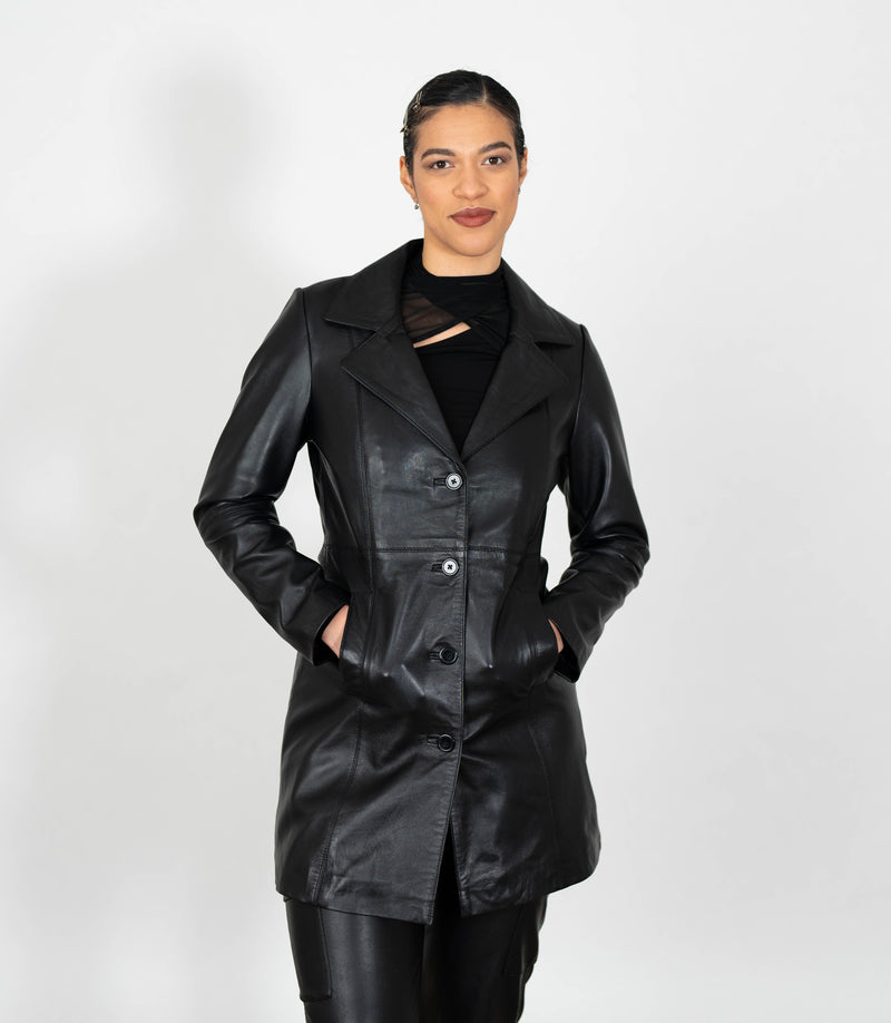 Women's 3/4 Length Classic Leather Coat