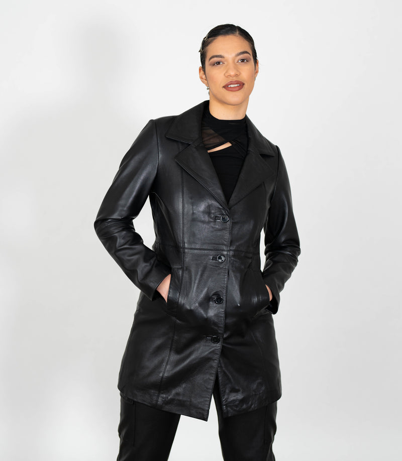 Women's 3/4 Length Classic Leather Coat