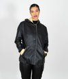 Women's Hooded Duffle Leather Jacket - Black