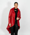 Women's Double Breasted Leather Tail Coat - Red