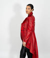 Women's Double Breasted Leather Tail Coat - Red