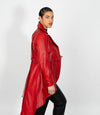 Women's Double Breasted Leather Tail Coat - Red