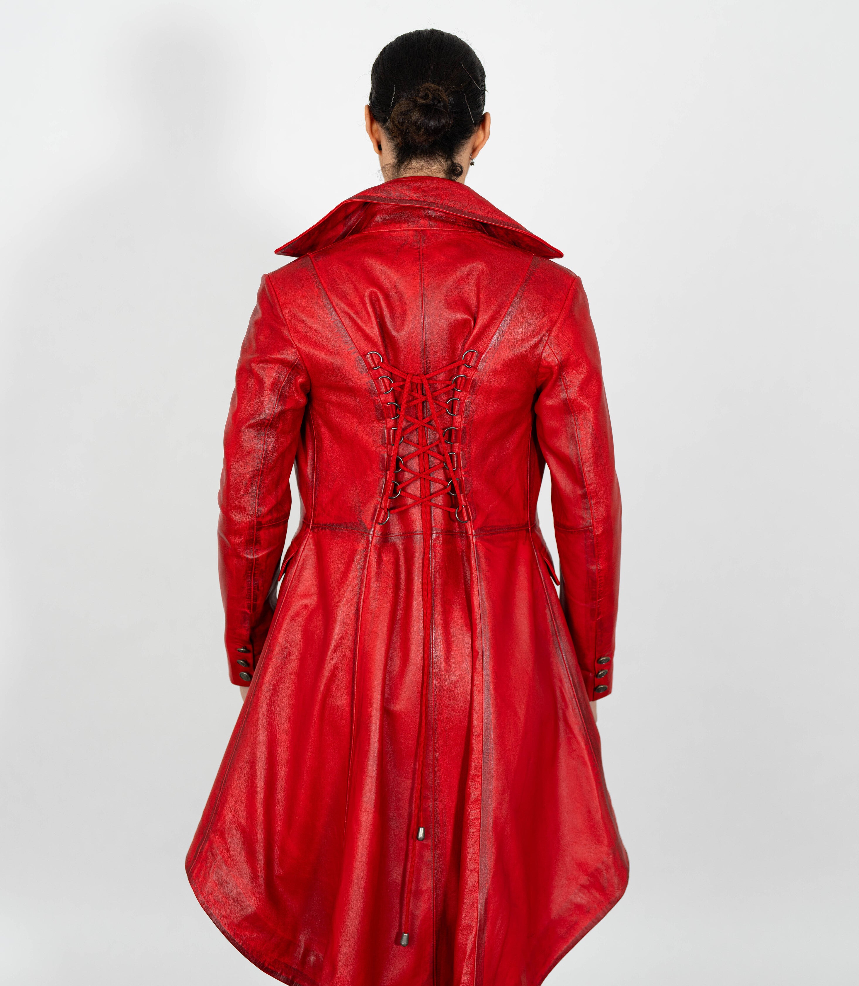 Women's Double Breasted Leather Tail Coat - Red – Brick Lane