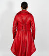 Women's Double Breasted Leather Tail Coat - Red