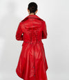 Women's Double Breasted Leather Tail Coat - Red