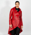 Women's Double Breasted Leather Tail Coat - Red