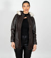 Women's Detachable Fur Trimmed Hood Leather Coat - Brown