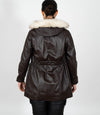 Women's Detachable Fur Trimmed Hood Leather Coat - Brown