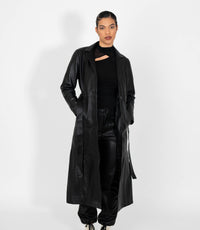 Women's Full Length Classic Leather Coat