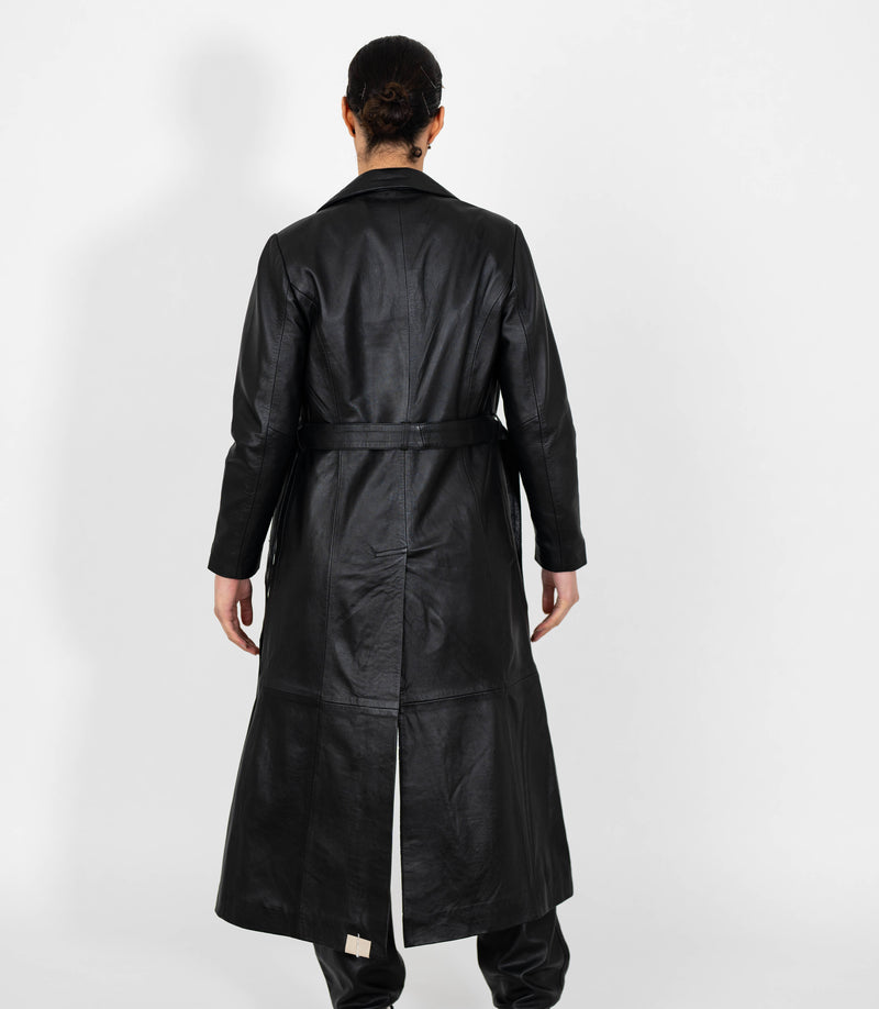Women's Full Length Classic Leather Coat