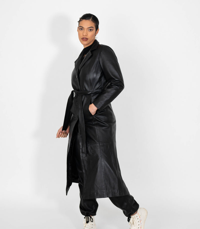 Women's Full Length Classic Leather Coat