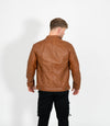 Men's Classic Mandarin Collar Racer Style Leather Jacket - Tan