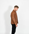 Men's Classic Mandarin Collar Racer Style Leather Jacket - Tan