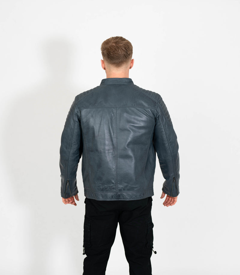 Men's Quilted Leather Biker Style Zip Jacket