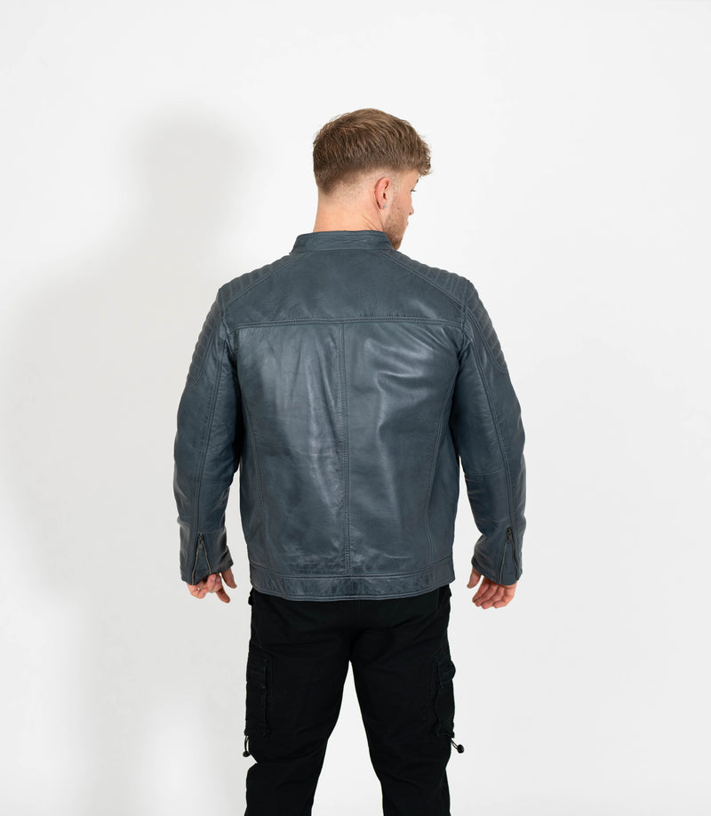 Men's Quilted Leather Biker Style Zip Jacket