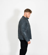 Men's Quilted Leather Biker Style Zip Jacket
