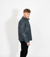Men's Quilted Leather Biker Style Zip Jacket