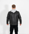 Men's Detachable Hoodie Leather Work Jacket - Grey