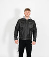 Men's Detachable Hoodie Leather Work Jacket - Grey