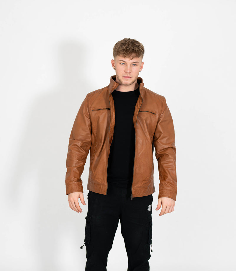 Tony 999 - Men's Mandarin Collar Leather Jacket