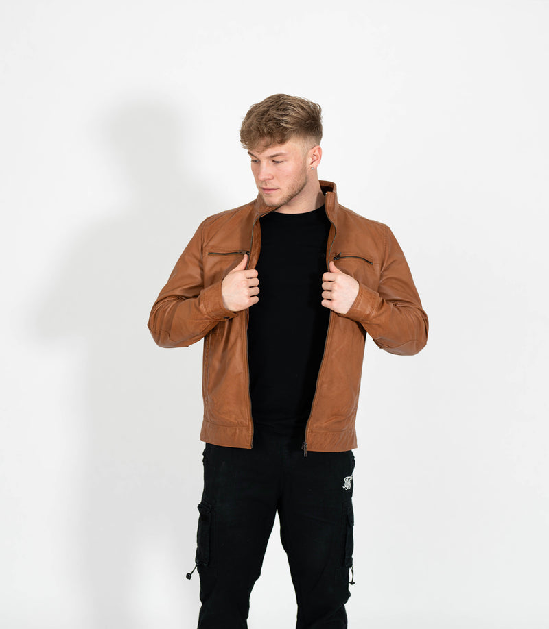 Tony 999 - Men's Mandarin Collar Leather Jacket