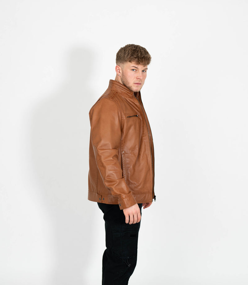 Tony 999 - Men's Mandarin Collar Leather Jacket